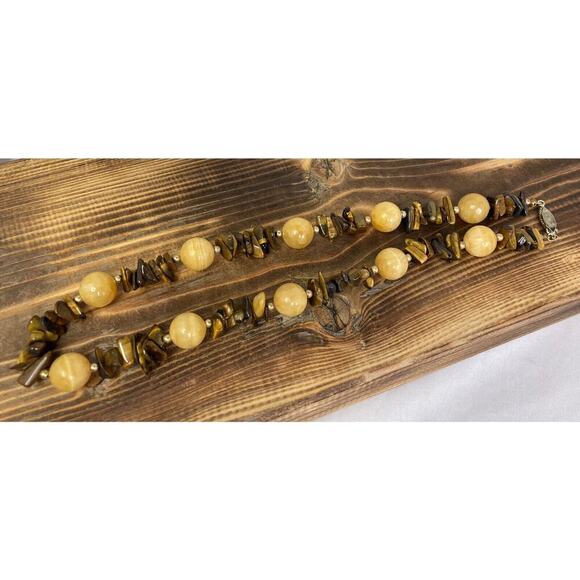 Vintage Tigers Eye Chip & Agate Beaded Necklace 17” L - Picture 8 of 8